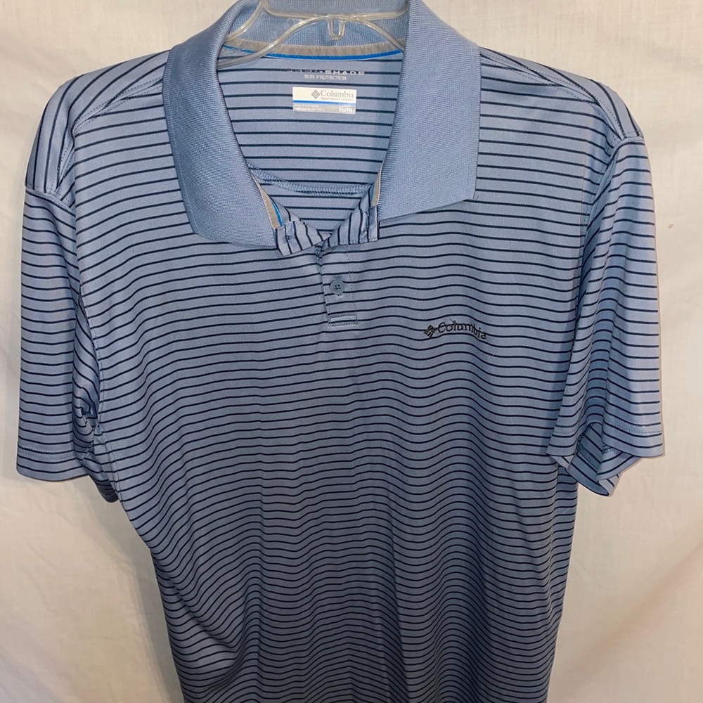 Columbia Polo Shirt Men’s Size XL Blue Striped Short Sleeve Button Collar